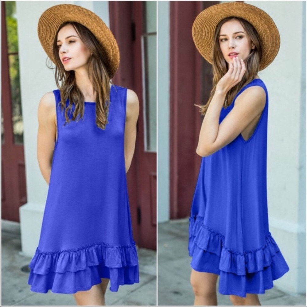 Bellamie Blue Ruffle Swing Dress w Pockets